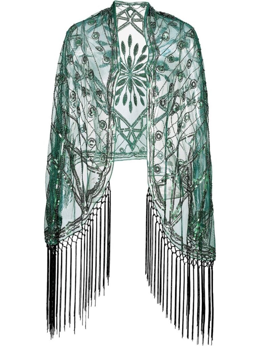 1920s Vintage Sequin Shawl Wrap Cape with Fringes for Weddings & Prom